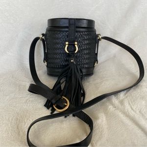 Sancia Black Woven Bucket Crossbody Bag